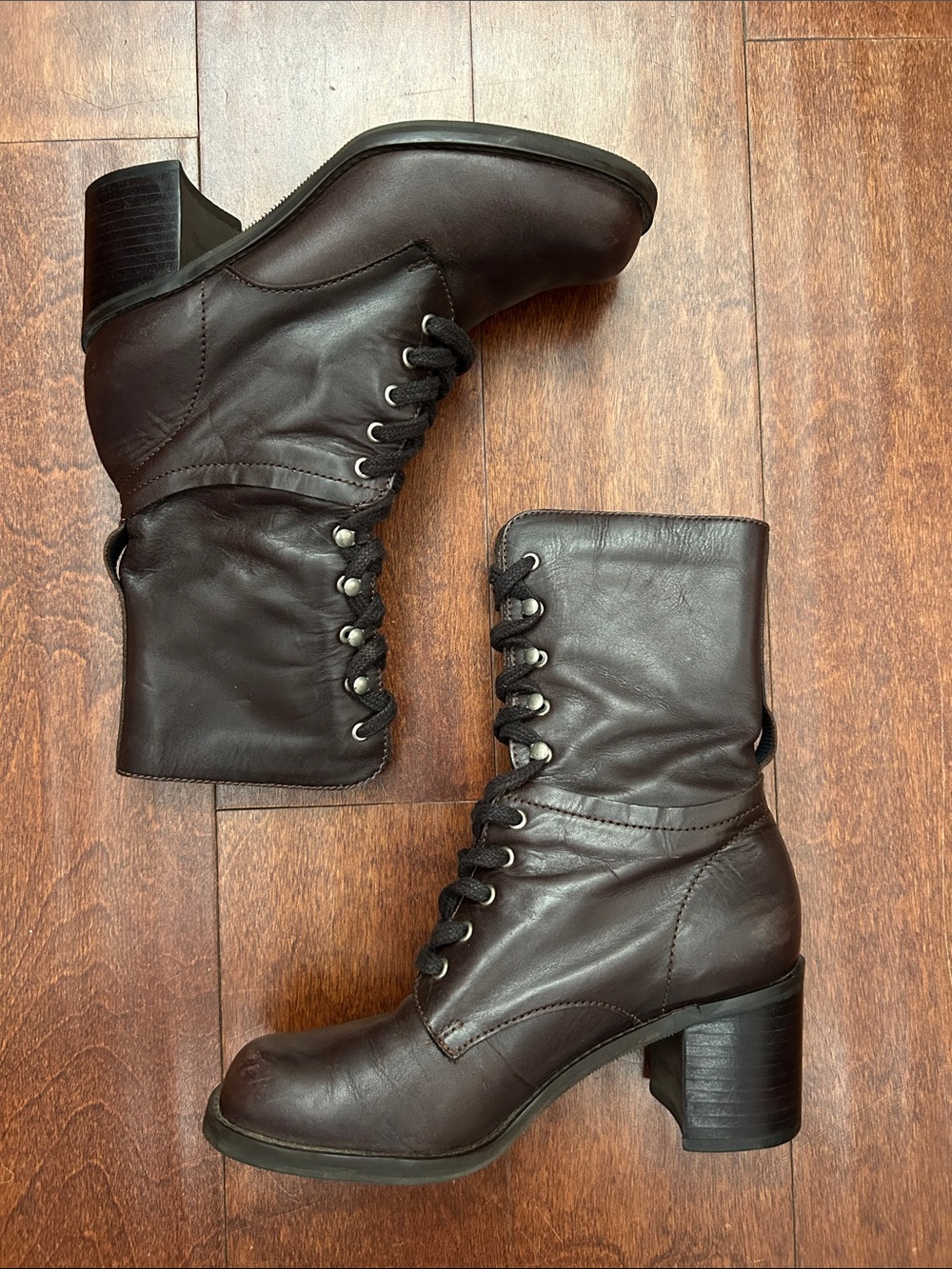 Vintage Nine West Women's Dark Brown Lace-Up Leather Boots, Size 5.5